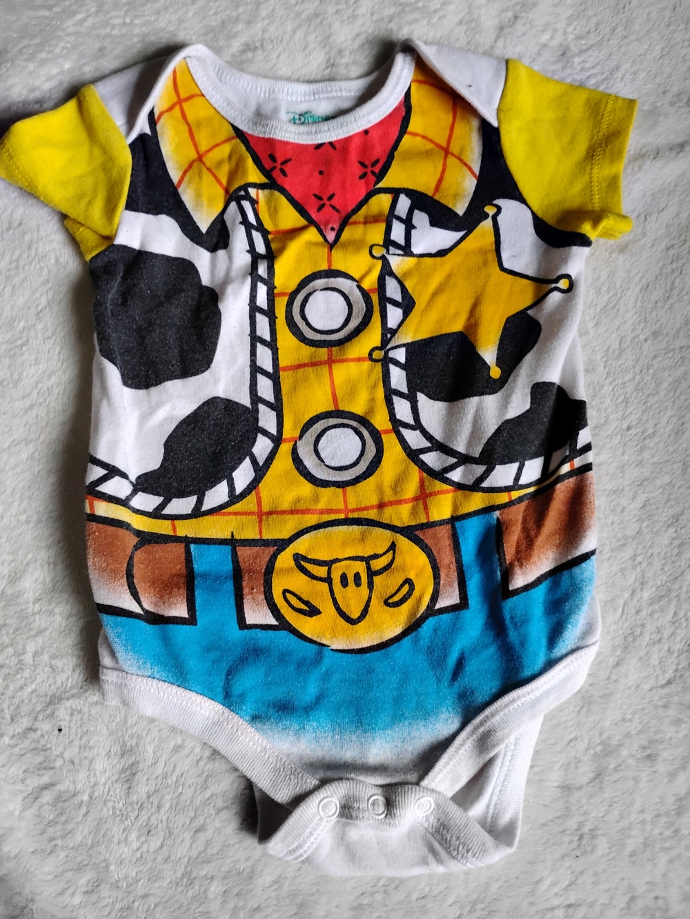 Disney Yellow, Blue and Black Cowboy Graphic Baby One-Piece Bodysuit